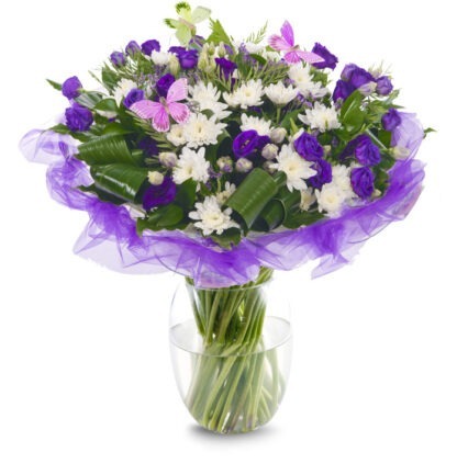 זר פרחים עירית האביבית – זר סגול לבן - פרחי עירית, משלוחי פרחים וחנויות פרחים בתפוצה ארצית