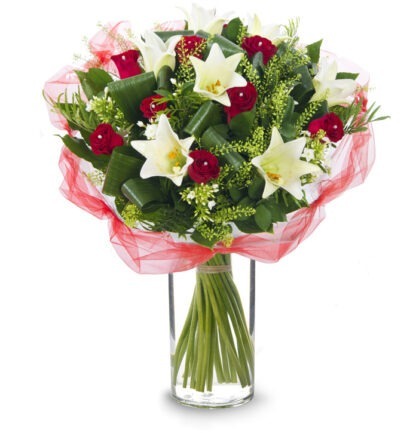 זר פרחים אדום לבן רומנטי – זר רומנטי - פרחי עירית, משלוחי פרחים וחנויות פרחים בתפוצה ארצית