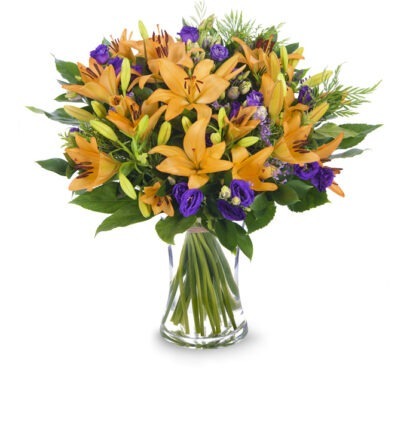 זר פרחים חיוכים – זר אלגנטי בכתום וסגול - פרחי עירית, משלוחי פרחים וחנויות פרחים בתפוצה ארצית
