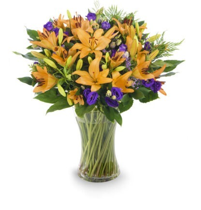 זר פרחים חיוכים – זר אלגנטי בכתום וסגול - פרחי עירית, משלוחי פרחים וחנויות פרחים בתפוצה ארצית