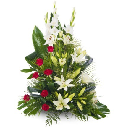 סידור פרחים נשף המסכות – סידור פירמידה באדום לבן - פרחי עירית, משלוחי פרחים וחנויות פרחים בתפוצה ארצית