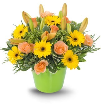 סידור פרחים חגיגית – סידור חגיגי בצהוב וכתום - פרחי עירית, משלוחי פרחים וחנויות פרחים בתפוצה ארצית