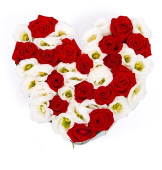 סידור פרחים לב – אדום לבן- פרחי עירית, משלוחי פרחים וחנויות פרחים בתפוצה ארצית