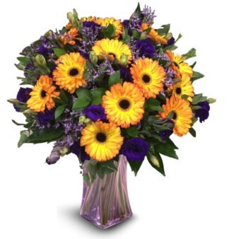 זר פרחים רוני – זר שמח ורענן בכתום סגול - פרחי עירית, משלוחי פרחים וחנויות פרחים בתפוצה ארצית