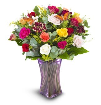 זר פרחים פרפר ופרח – זר ורדים צבעוני ושמח - פרחי עירית, משלוחי פרחים וחנויות פרחים בתפוצה ארצית