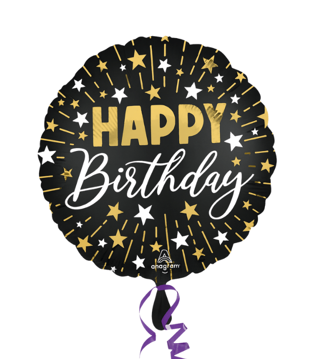 בלון HAPPY BIRTHDAY שחור זהב כסוף